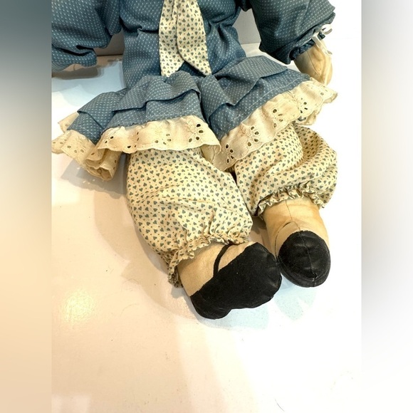Vintage Handmade Cloth Rag Doll Soft Body 20” Blue And White Country Decor OOAK - Picture 5 of 5